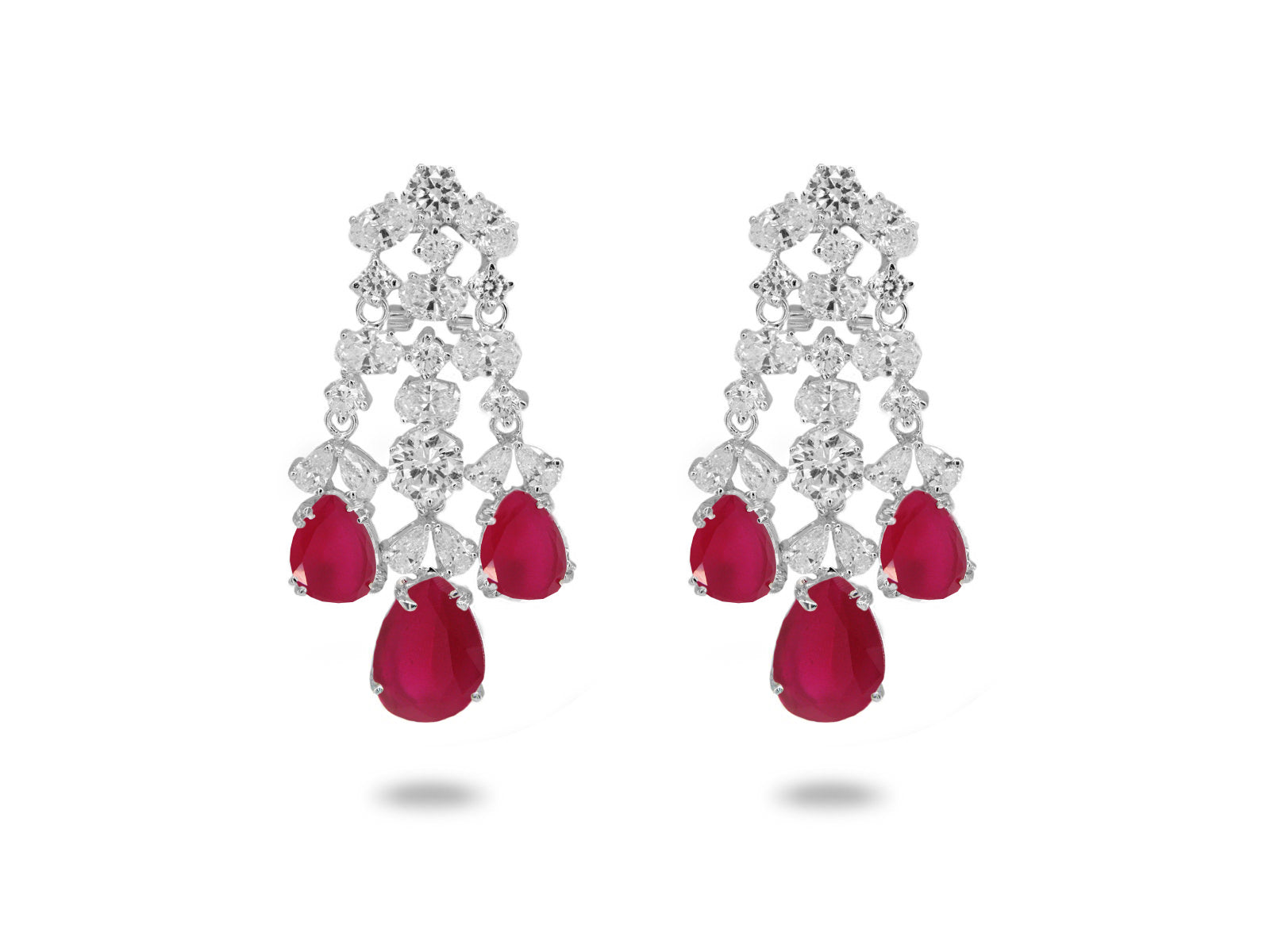 Chandelier Lab Ruby CZ Omega Clip Earrings Earrings