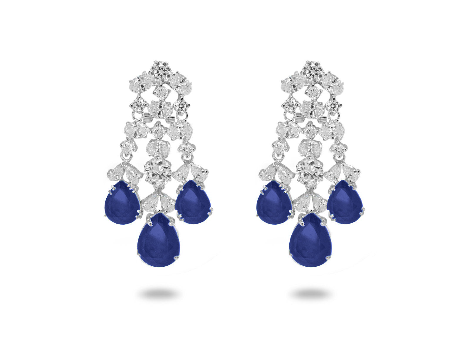 Chandelier Lab Sapphire CZ Omega Clip Earrings Earrings